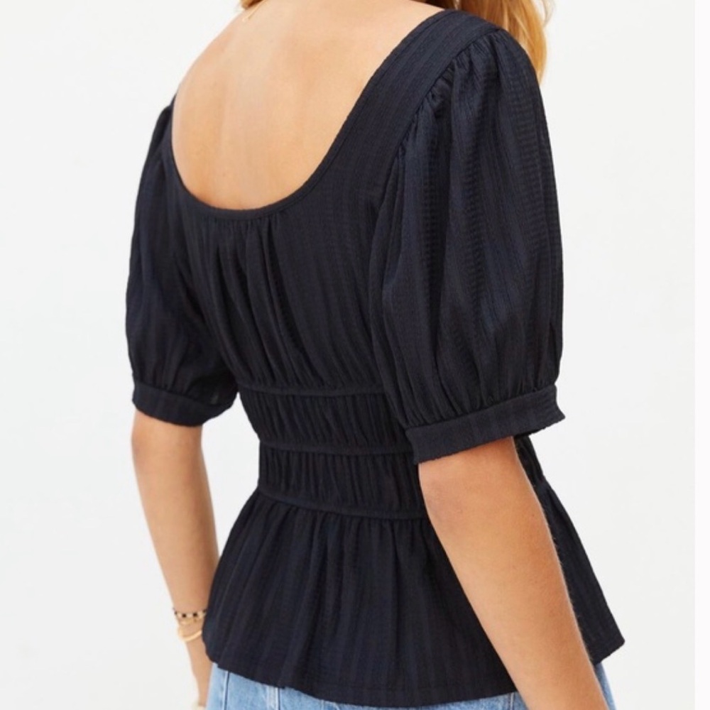 Maeve by Anthropologie Black Puff Sleeve Blouse SZ L Peplum cropped casual NWT - Picture 4 of 16